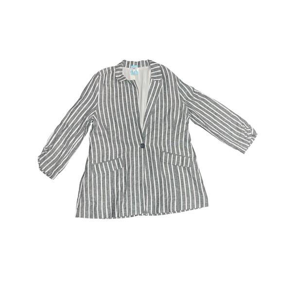 BP Women's Cinched 3/4 Sleeve Linen Blend Striped Blazer Classic Prep - Picture 1 of 4